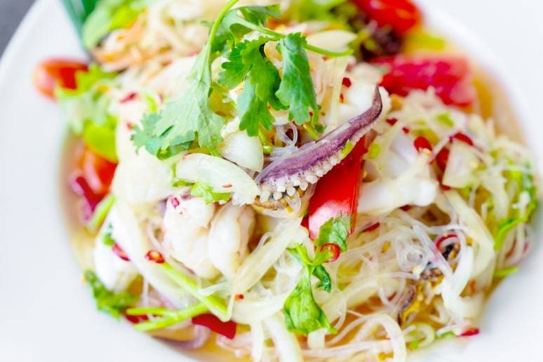 Spicy Thai seafood salad at The Funky Monkey Restaurant, Koh Yao Yai