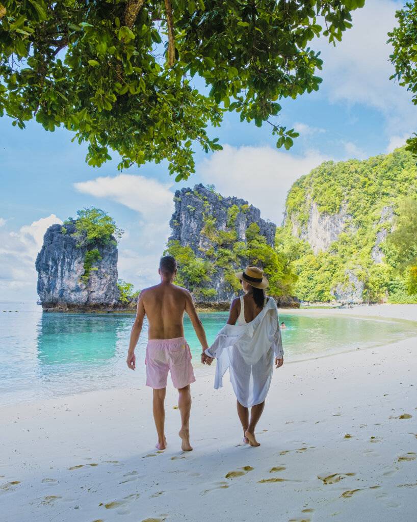 Couple on a Romantic walk on the beach