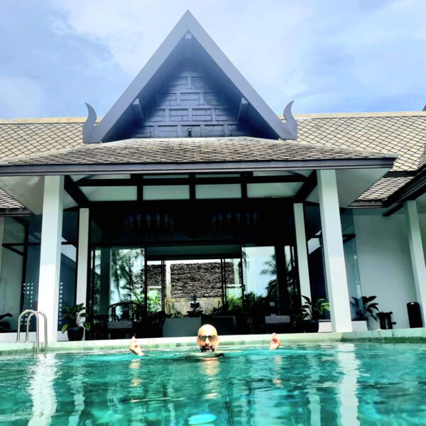 Cooling off in the sparkling salt water swimming pool