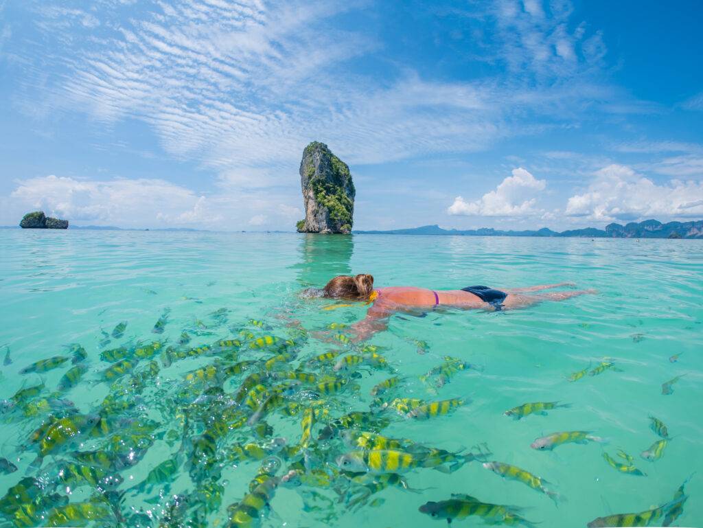 woman-snorkelling-in-Poda Islands krabi-thailand
